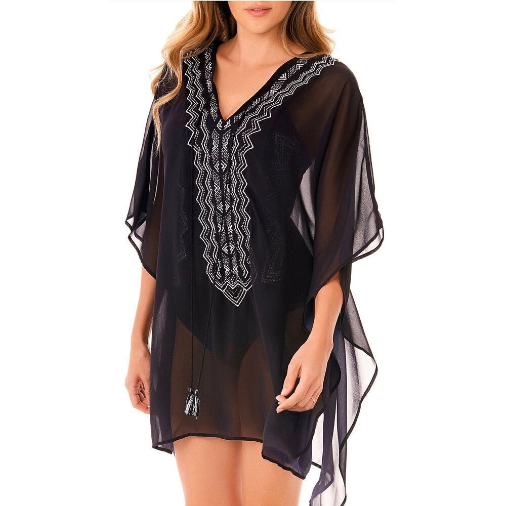 Miraclesuit boho beaded Kaftan cover up Size small vacation cruise resort wear